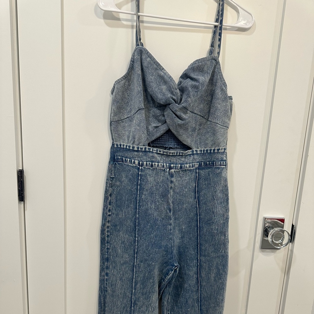 Women's Blue Denim Jumpsuit - Picture 2 of 4